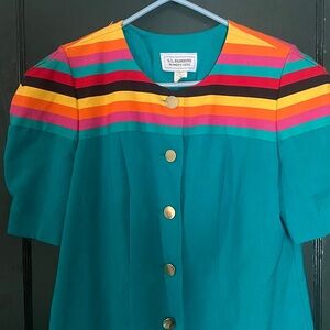 Vintage S.L. Fashions Teal Dress with Multicolored Stripes